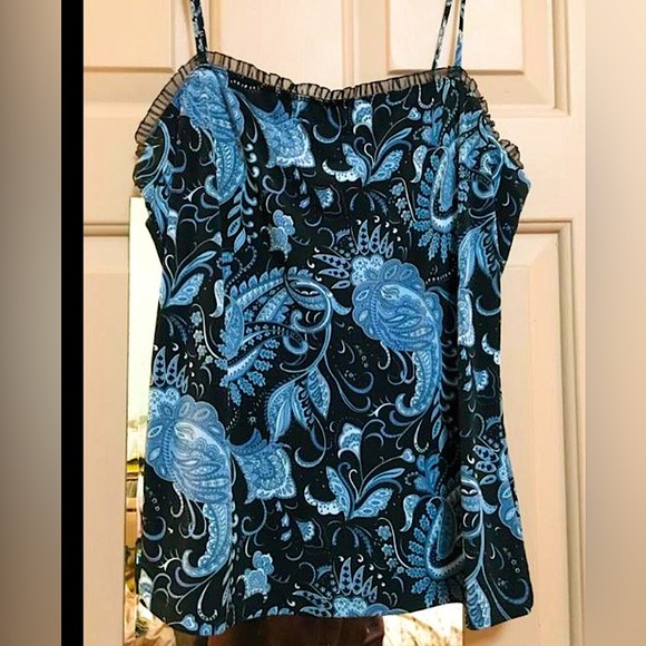 90s/Y2K Blue and Black Paisely Cami Top - Picture 1 of 3